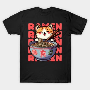 Cute Kawaii Anime Ramen Lover Cat Retro Japanese Noodles T-Shirt